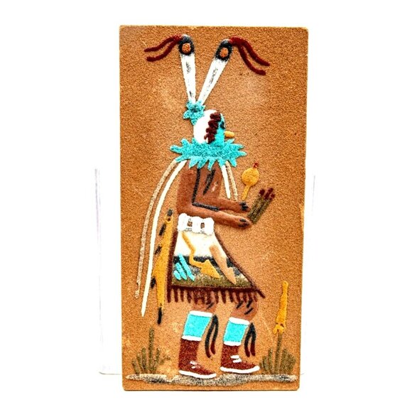 Signed Navajo Kachina Sand Art Winter Curing Ceremony Yei-Bi-Chai Dry Painting - Picture 1 of 6